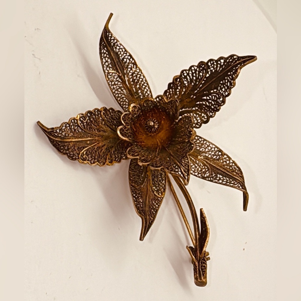 Antique sterling with real gold wash (vermeil) flower brooch